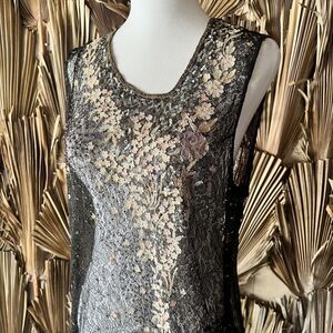 Vintage 1930's Black Chantilly Lace Reworked Mini Dress Sequins & Soutache Small